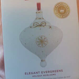 Exclusive Hallmark Keepsake Ornament Elegant Evergreens 14k Gold and Porcelain